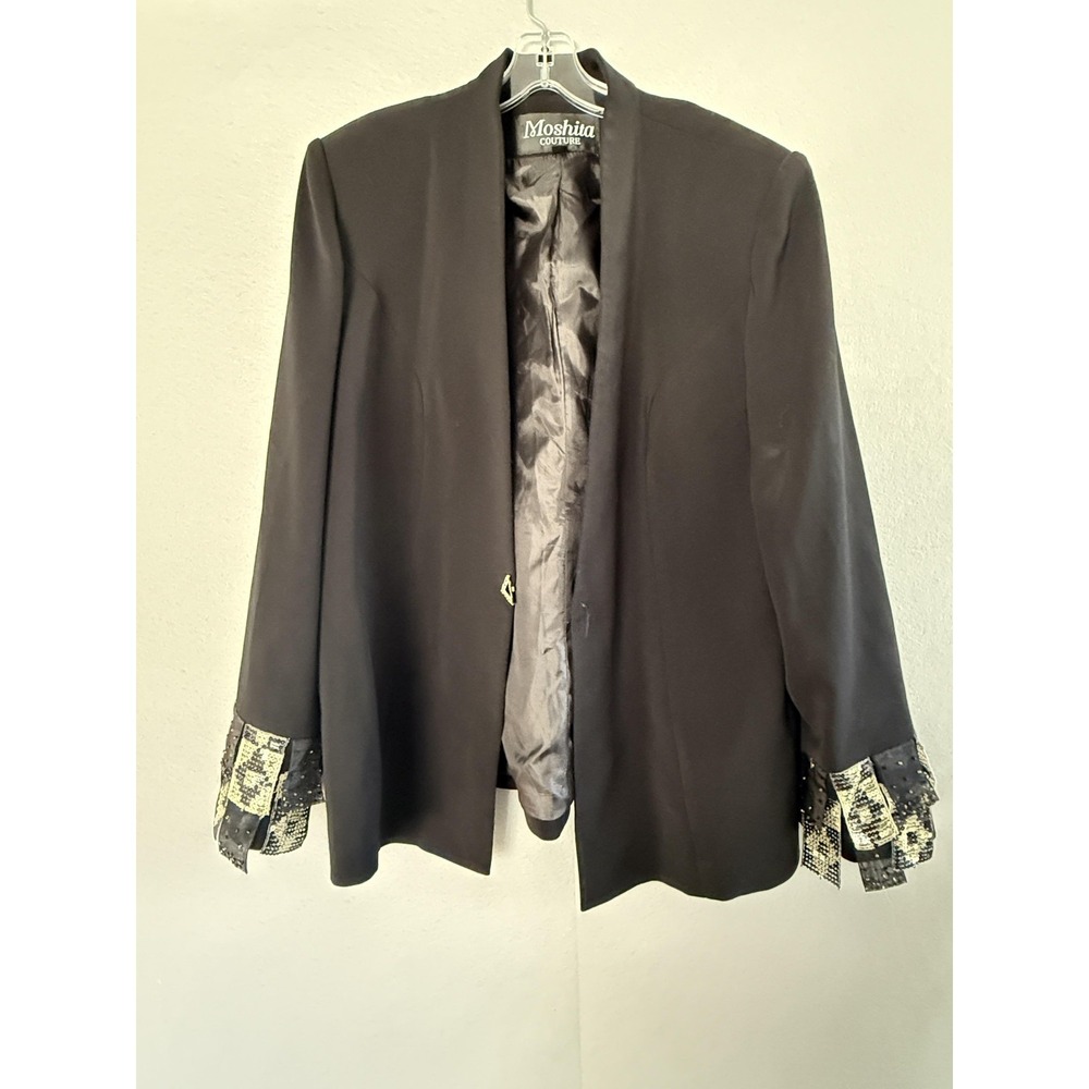 Moshita Couture Blazer Womens 20 Black Beaded Sequin‎ Cuff Lined Formal Evening
